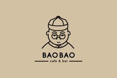 the logo for baobao cafe and bar, with a man's face