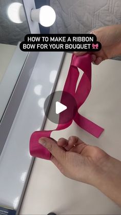 someone is making a ribbon bow for their bouquet project with the text, how to make a ribbon bow for your bouquet