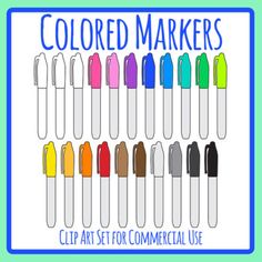 colored markers clip art set for commercial use in the classroom or home decorating projects