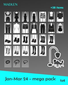 an image of clothes and shoes for the game maden - man 2 mega pack