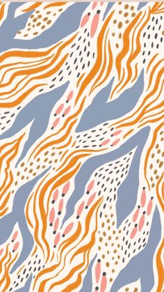 an orange and blue abstract pattern with dots on the bottom half of it, which looks like wavy lines