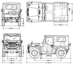 the jeep is shown in three different positions