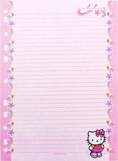 a hello kitty lined paper with flowers on it