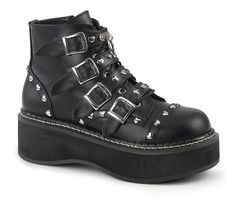 EMILY-315 Grunge Boots, Demonia Shoes, Studded Ankle Boots, Vegan Boots, New Rock, Black Vegan, Womens Mid Calf Boots, Platform Ankle Boots, Lace Up Ankle Boots