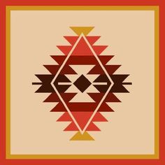 an abstract geometric design in brown, red and tan colors with a gold border around the edges