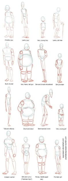 an image of various poses and body shapes for children to learn in the art of animation