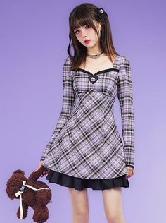 ❤︎Black Purple Gridward Bubble Lace Dress❤︎