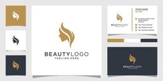 the logo and business card design for beauty company is shown in gold, black and white colors