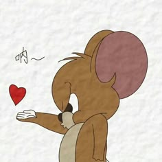 a drawing of a mouse with a heart on it's chest and one hand in the air