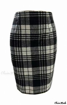 Olivia Mark - High-Waisted Plaid Pencil Skirt Slim Fit Knee-Length Wool Skirt Black Skirt Winter, Socialite Style, Skirt Bodycon, Midi Skirt Pattern, Plaid Pencil Skirt, High Waisted Pencil Skirt, Winter Fabric, Bodycon Skirt, England Fashion