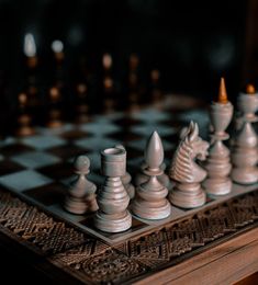 a chess board with white pieces on it