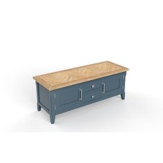 a wooden table with two drawers on it