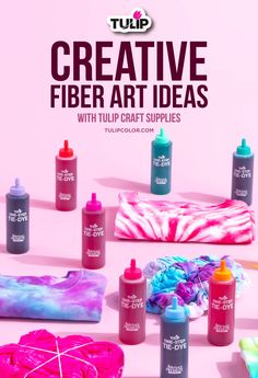 an advertisement for tulip's creative fiber art ideas with multiple colors and supplies