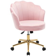 a pink office chair with wheels and casteors on an isolated white background for use in commercial projects