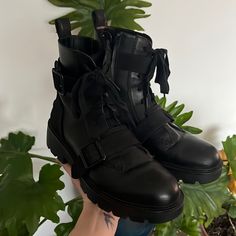 Ugg Combat Boots - Vegan ! Like New :) Edgy Black Moto Boots With Flat Heel, Shoes Ugg, Ugg Black, Moto Boots, Womens Uggs, Ugg Shoes, Combat Boots, Like New, Size 10