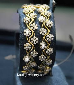 18 carat gold floral design bangles studded with diamonds. Latest Indian Jewellery, 22 Carat Gold Jewellery, Jewelry Advice, 22 Carat Gold, Diamond Jewelry Designs