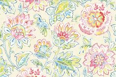 an image of a flower pattern on a wallpapered surface in pink, yellow and blue