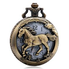 Pocket & Fob Watches-Retro Bronze Hollow Horse Case Design Quartz Pocket Watch With Necklace Chain Pendant Jewelry Gift For Birtday ChristmasModel Number:32657098062 Watch Movement: Quartz Diameter: About 4.6cm Thickness: About 1.5cm Total Length of Chain: About 80cm Package Content: 1 x Pocket Watch 1 x Chain Pocket Watch Antique, Pendant Watches, Best Gifts For Men, Crazy Horse, Discount Price, Watch Gifts