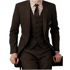 Category:Tweed Suits; Embellishment:Pocket; Season:Fall,Winter; Fabric:Polyester,Tweed; Tips:Accessories not included; Front Closure:Single-Breasted Buttons; Style:Retro Vintage; Includes:Vest,Pants,Jacket; Occasion:Wedding; Fit Type:Slim Fit; Jacket Buttons:Single Breasted One-button; Jacket Pockets:Straight Flapped; Vest Buttons:5; Pattern:Solid Colored; Neckline:Notch; Listing Date:08/11/2023; Production mode:External procurement; Pant Length:; Pants Waist:; Shoulder Width:; Sleeve Length:; B Mens Tweed Suit, Brown Tweed Suit, Tuxedo Prom, Formal Wedding Suit, Prom Blazers, Tweed Men, Buckle Pants, Work Blazer, Mens Suit Jacket