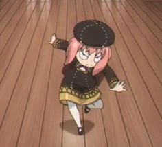 an anime character is dancing on the floor