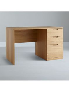 a wooden desk with three drawers on it