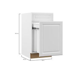 an image of a white kitchen cabinet with measurements for the door and drawer area in it