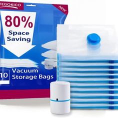 10 vacuum storage bags with 30 % space saving on the back and one for each bag