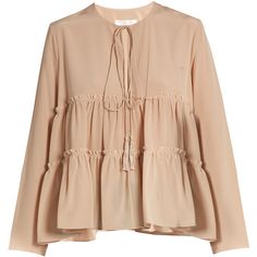 Long Blouse Outfit, Áo Blu, Light Pink Blouses, Tiered Blouse, Beige Blouse, Blouse Material, Loose Fitting Tops