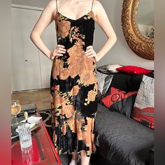 Black Velvet Dress With Spaghetti Straps, Silk Overlay With Burnt Out Velvet Appliqus. Size 14 And True To Size. Nwt. Alt Hippie, Black Floral Summer Dress, Bella Bridesmaid Dresses, Brides Party, Silk Overlay, Long Sleeve Silk Dress, Velvet Slip Dress, Patterned Midi Dress, Best Summer Dresses