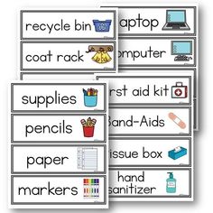 four printable worksheets with words and pictures on them