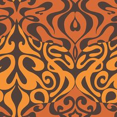 an orange and brown pattern with black swirls on it's sides, which is very similar to the design in this image