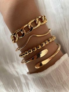 Não perca esta oferta grande na SHEIN! Economize muito agora!​4peças Pulseira de contas Minimalista Bijoux Art Nouveau, Gold Bead Bracelets, Gold Charm Bracelet, Gold Bracelets, Cuban Chain, Fashion Accessories Jewelry, Gold Charm, Chain Link Bracelet, Accessories Bracelets