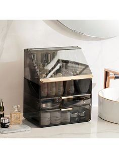 an image of a bathroom setting with soap and lotion dispensers on the counter