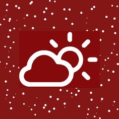 a red background with white snow falling on it and the weather icon in the center