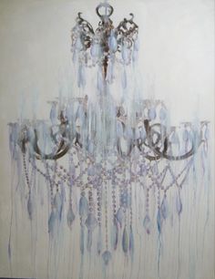 a painting of a chandelier hanging from it's ceiling in front of a white wall