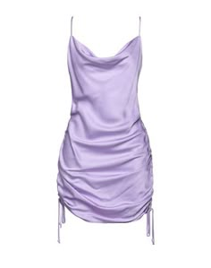 Satin Frills Solid color Sleeveless Collar with draped neckline Unlined No pockets Pencil style Purple Satin Dress Short, Light Purple Dress Short, Light Purple Short Dress, Lavender Short Dress, Short Lavender Dress, Lavender Satin Dress, Vestido Color Lila, Purple Dress Short, Satin Dress Short