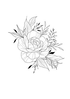 a black and white drawing of flowers