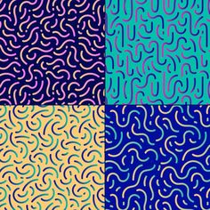 four different colored patterns with wavy lines on the same color and pattern, each in different colors