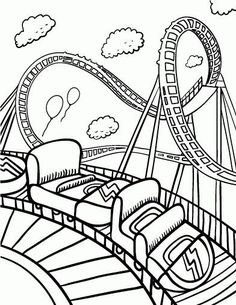 a black and white drawing of a roller coaster