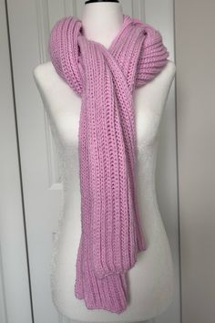 Hand Knitted Scarf, Pastel Pink, Light Pink, Brioche Stitch, Thick, Soft and Warm Acrylic yarn  83 in x 7 in Machine wash in cold, Dry flat Hand Knitted Scarf, Brioche Stitch, Pink Scarf, Hand Knit Scarf, Pink Light, Acrylic Yarn, Pastel Pink, Scarf Wrap, Hand Knitting