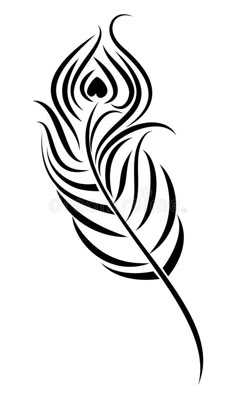 a black and white drawing of a feather