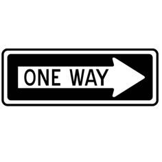 a one way sign with an arrow pointing to the right