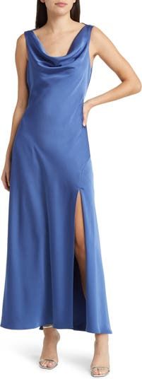 Elegant Midi Dress, Designer Midi Dresses, Elegant Midi Dresses, Tiered Midi Dress, Grad Dresses, Cowl Neckline, Blue Midi Dress