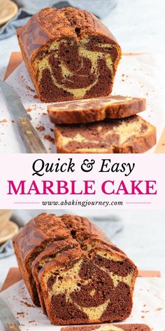 a loaf of marble cake sitting on top of a cutting board