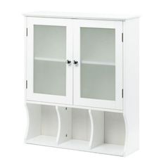 a white cabinet with two glass doors