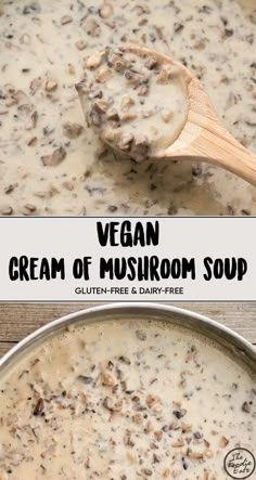 two images showing the same cream of mushroom soup