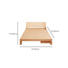 a bed frame with measurements for the headboard and foot board, shown in light wood