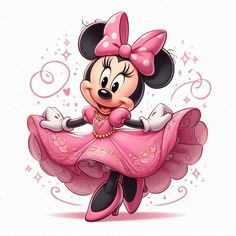 a cartoon minnie mouse in a pink dress