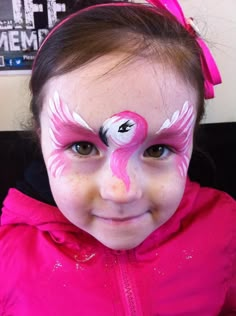 Flamingo Face Paint Easy, Flamingo Makeup Halloween, Flamingo Face Painting, Flamingo Face Paint, Face Paint Ideas For Kids, Paint Ideas For Kids, Flamingo Makeup, Halloween Makeup For Kids, Pretty Halloween Makeup