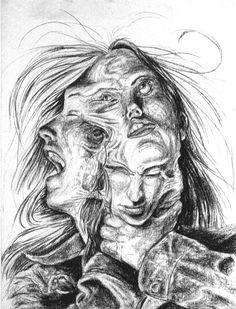 a drawing of two people with their faces close together